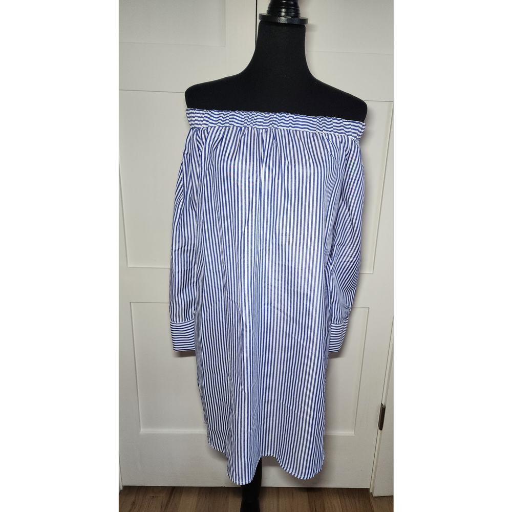 Love J Off the Shoulder Blue and White Stripped Dress Womens Size Small